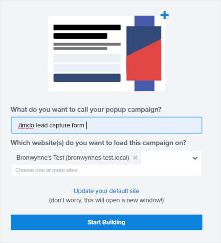 Start building Jimdo popup