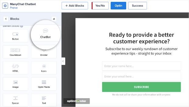 add chatbot to optinmonster woocommerce popup