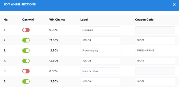 Edit Wheel Sections