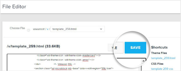 Save button in Volusion File Editor