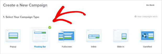 Choose Floating Bar in OptinMonster_