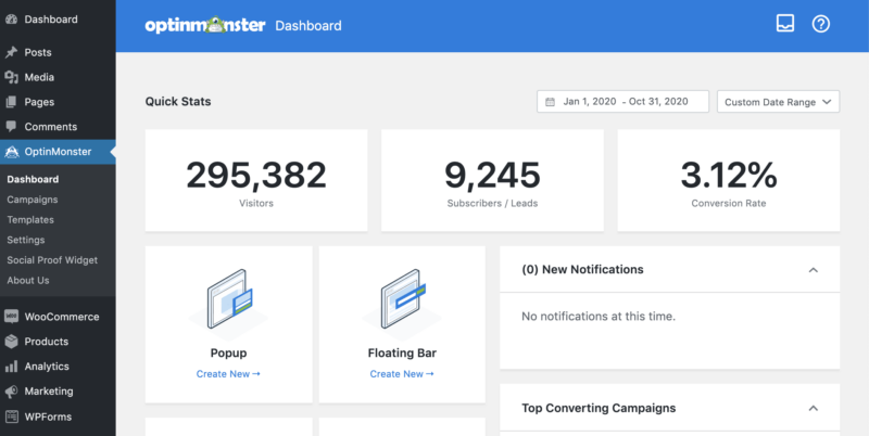 optinmonster plugin dashboard