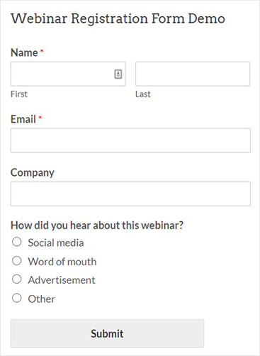 WPForms Webinar registration form demo