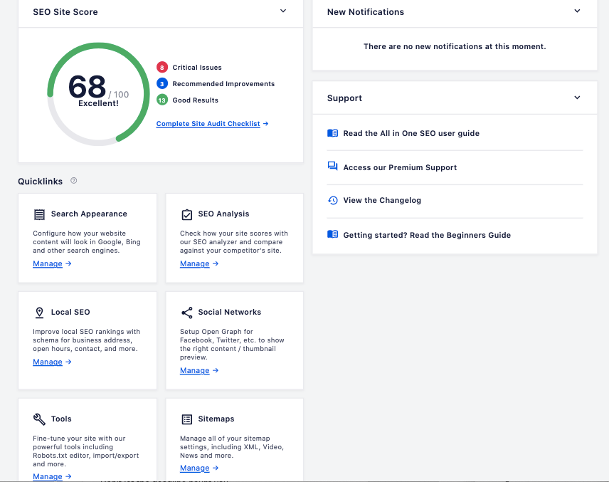 aioseo dashboard