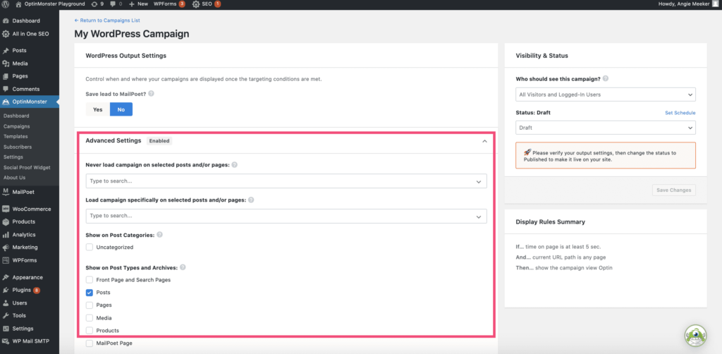 Configure the output settings.