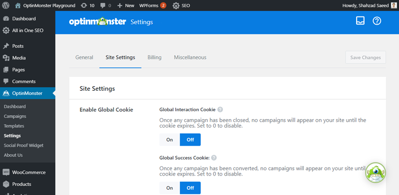 optinmonster site settings plugin