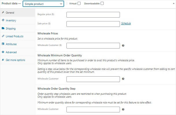 Wholesale pricing screen