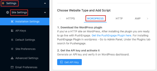 wordpress type in pushengage