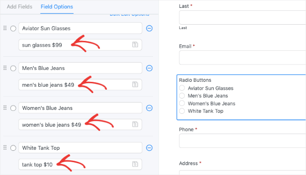 add prices to formidable form options