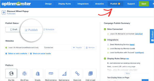publish your optinmonster campaign