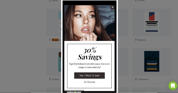 shopping mobile popup template with optinmonster