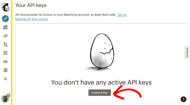 Create api key in Mailchimp