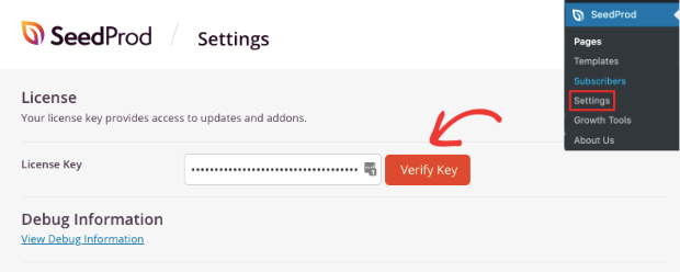 Verify license key in SeedProd