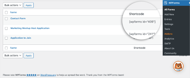 wpforms shortcode