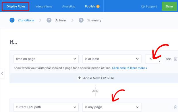 display rules by default in optinmonster