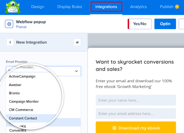 WebFlow email integrations