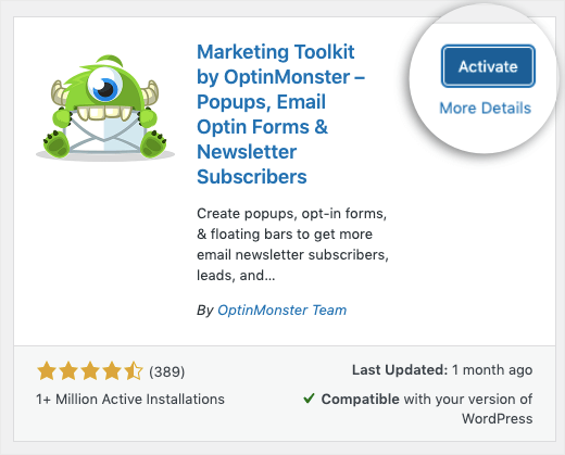 activate the optinmonster plugin