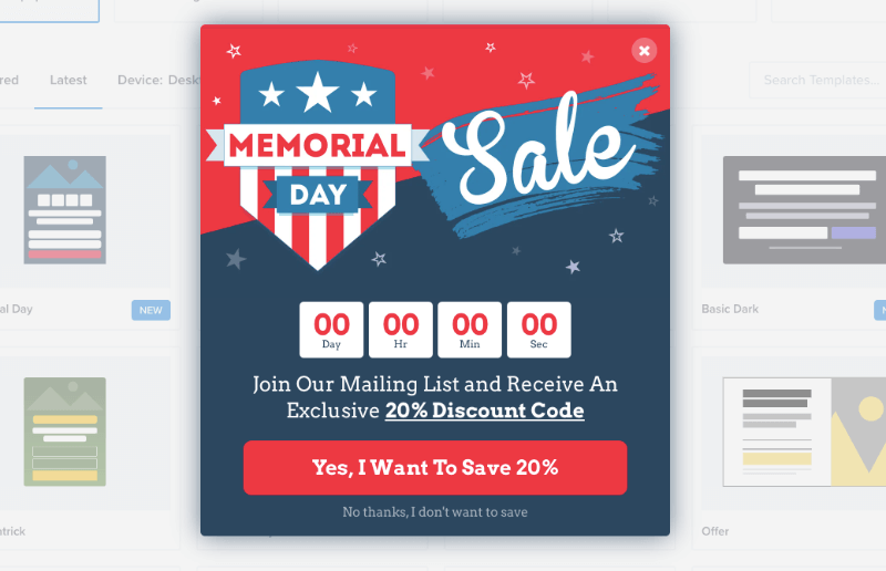 memorial day template for optinmonster