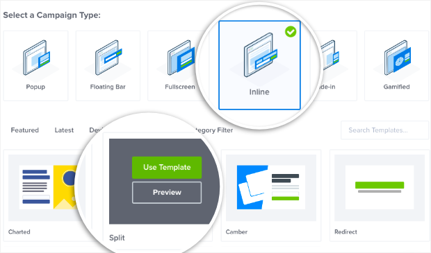 split template and inline campaign