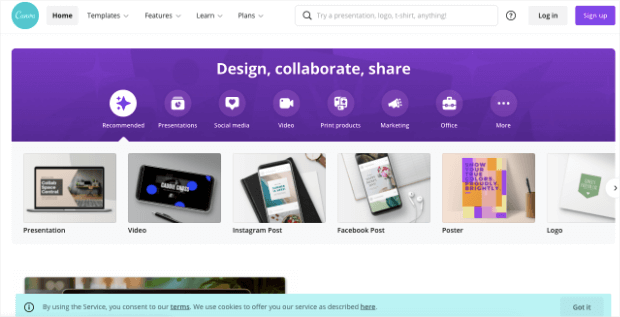 canva homepage