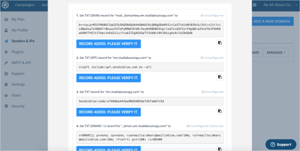 dns records for sendinblue 