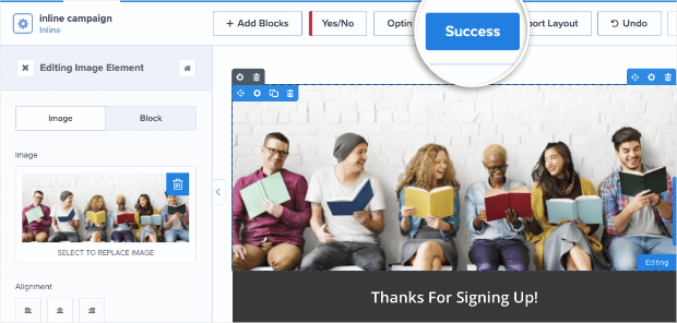 success page for transparent inline campaign