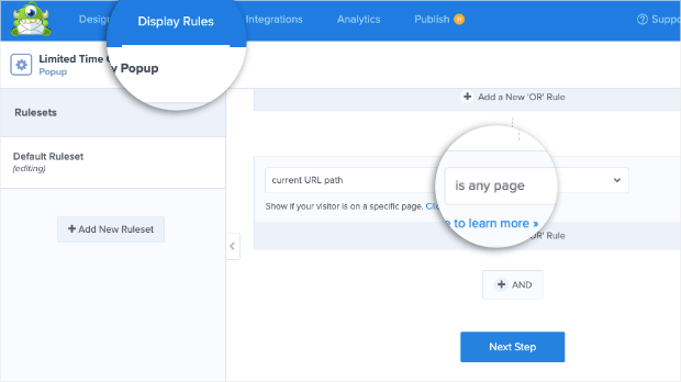 change display rules for your limited time popup