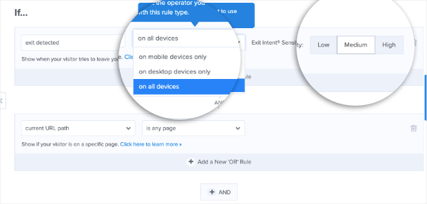 configure your exit intent settings