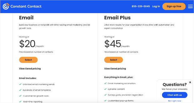 constant contact pricing