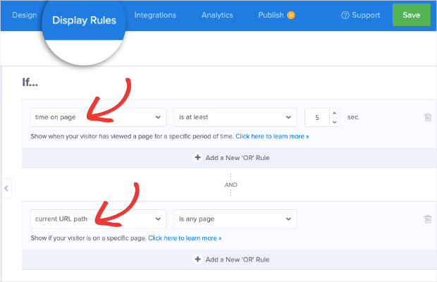 default display rules for optinmonster