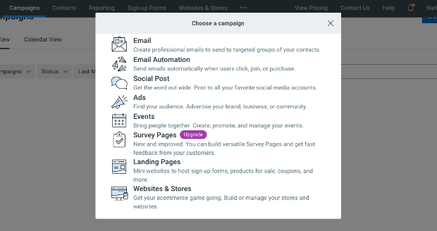 guided through campaign set up constant contact