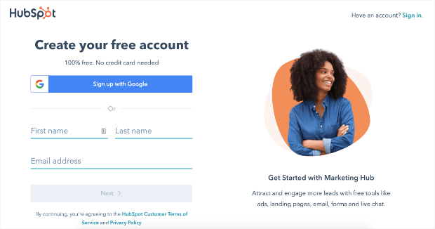hubspot create your free account