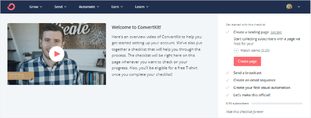 convertkit welcome sceen