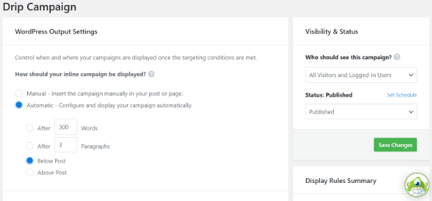 WordPress output settings