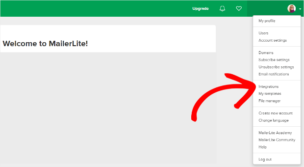 MailerLite dashboard menu