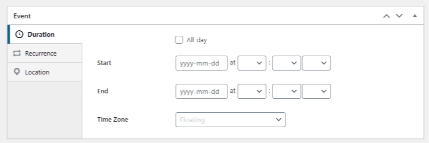 Duration box in Sugar Calendar