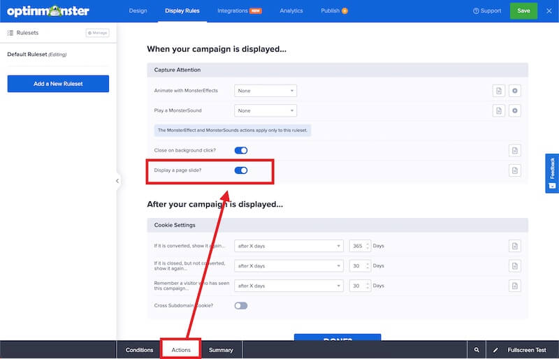 Enable page slide for Fullscreen campaigns in OptinMonster.