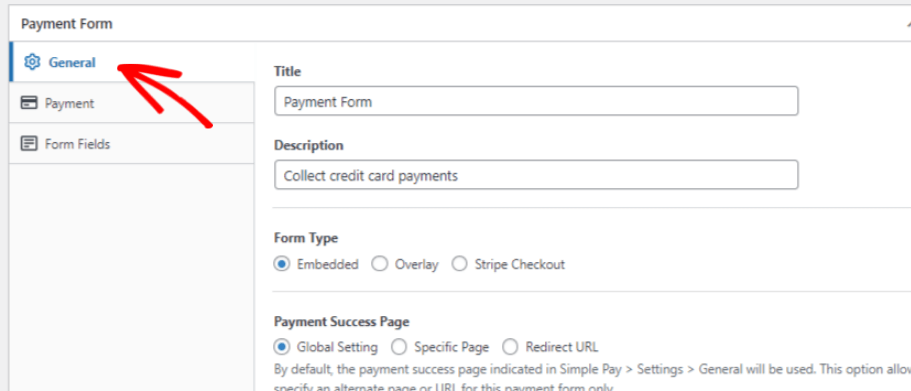 wp simple pay general tab