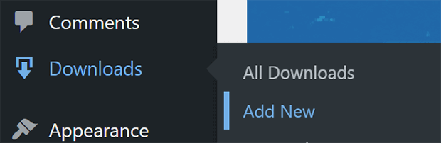 Add a new Download by clicking Downloads in the left-hand menu in WordPress.