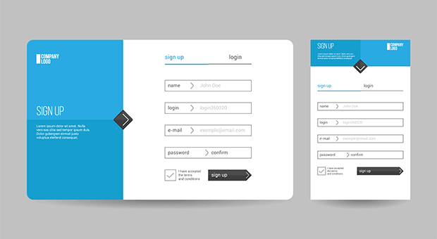 Illustration of a responsive optin form changing layout between desktop and mobile screens