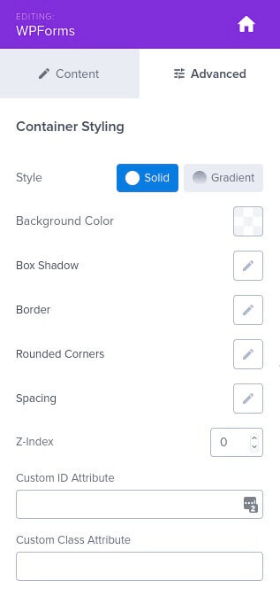 WPForms block advanced styling options.