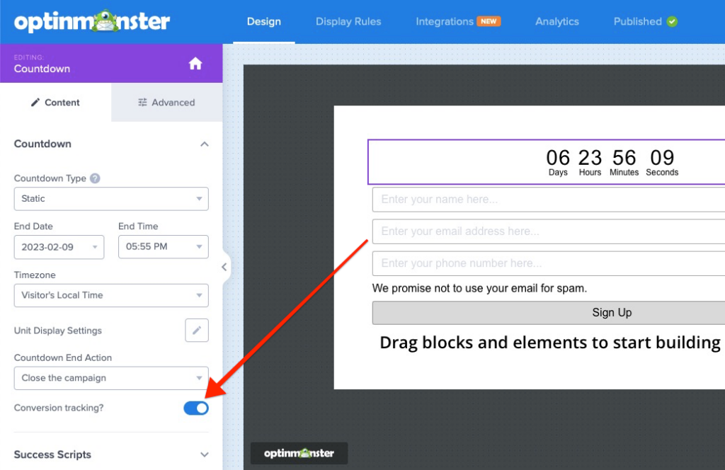 conversion tracking countdown