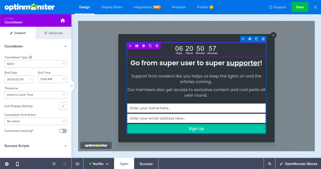 countdown timer block optinmonster