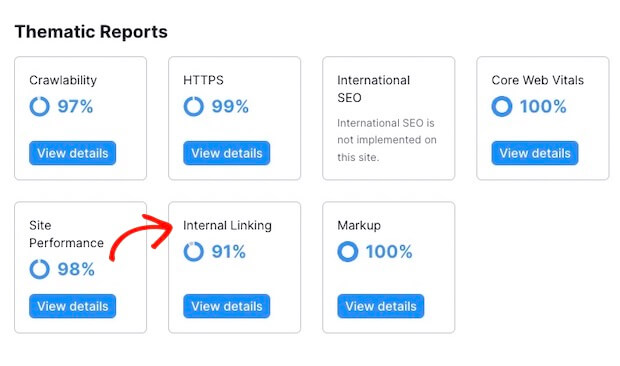 Thematic Reports in SEMRush - Internal Links Errors