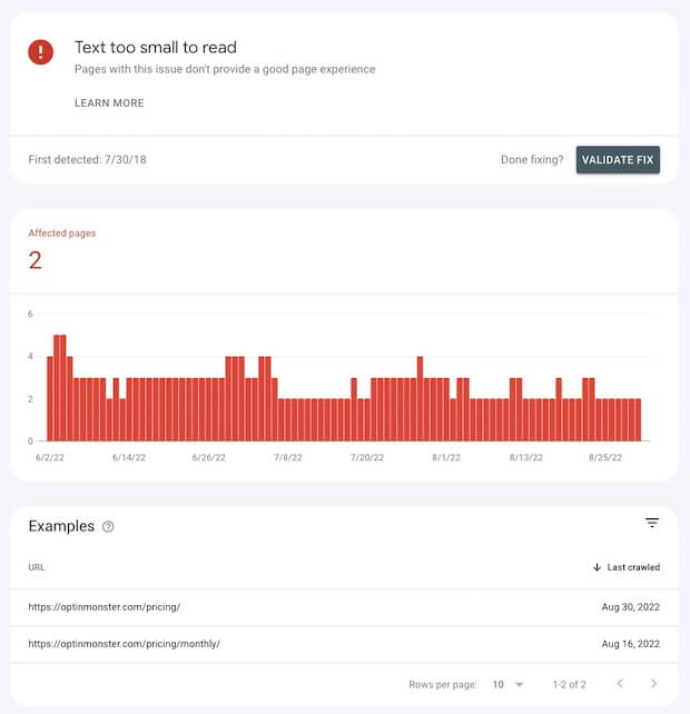 Google Search Console - Text Too Small to Read