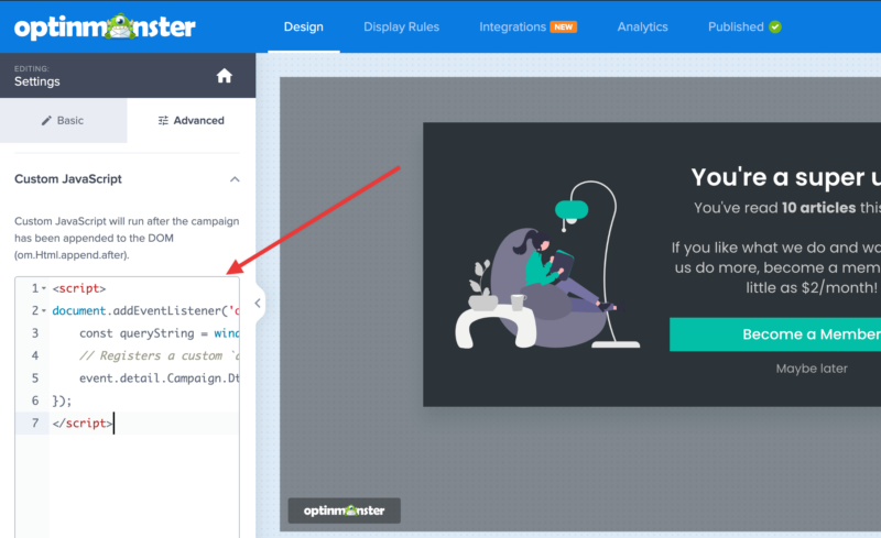 Custom Javascript OptinMonster