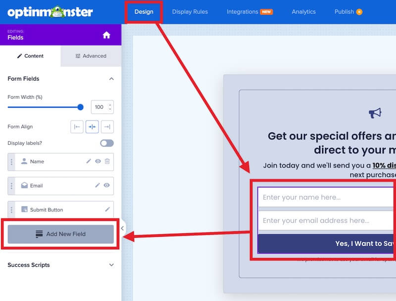 Add a new field to your OptinMonster optin form.