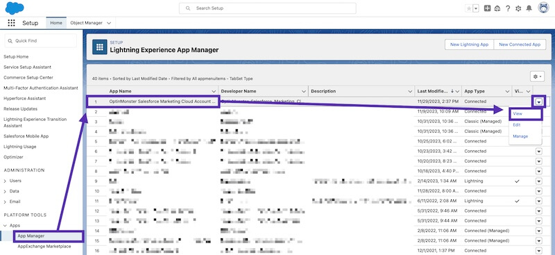 Salesforce Connected Apps.