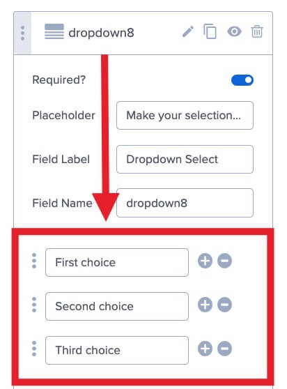 Radio and Dropdown Field Options.