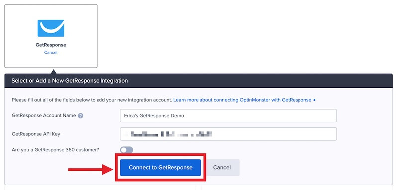 Connect OptinMonster to GetResponse.